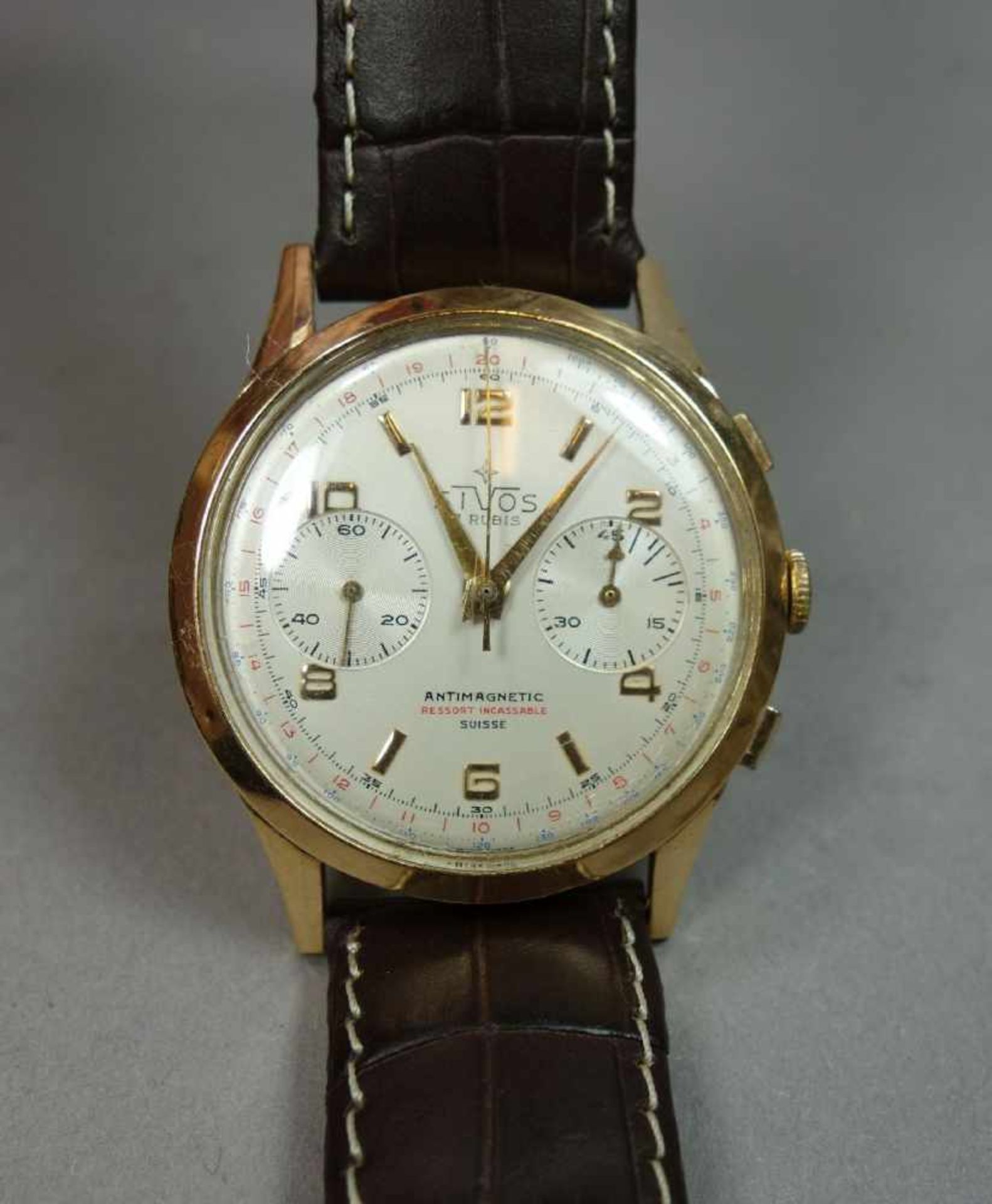 VINTAGE ARMBANDUHR / CHRONOGRAPH / wristwatch, Handaufzug, Mitte 20. Jh., Manufaktur S.I.V.O.S. SARL