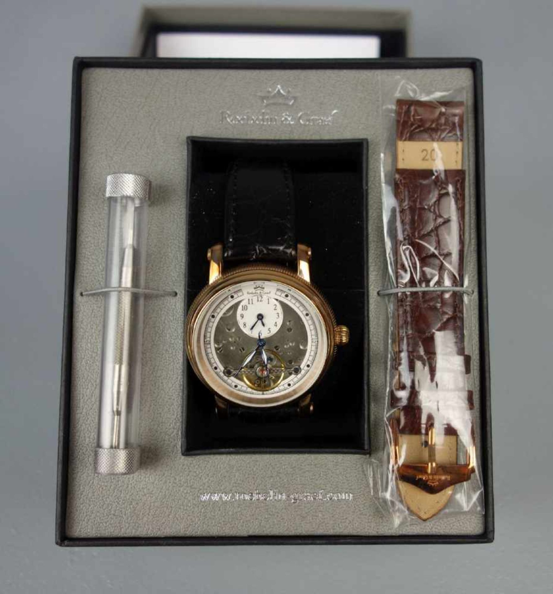 ARMBANDUHR ROEBELIN & GRAEF / wristwatch, Automatik-Uhr, Modell "Pharao". Rundes Edelstahlgehäuse in