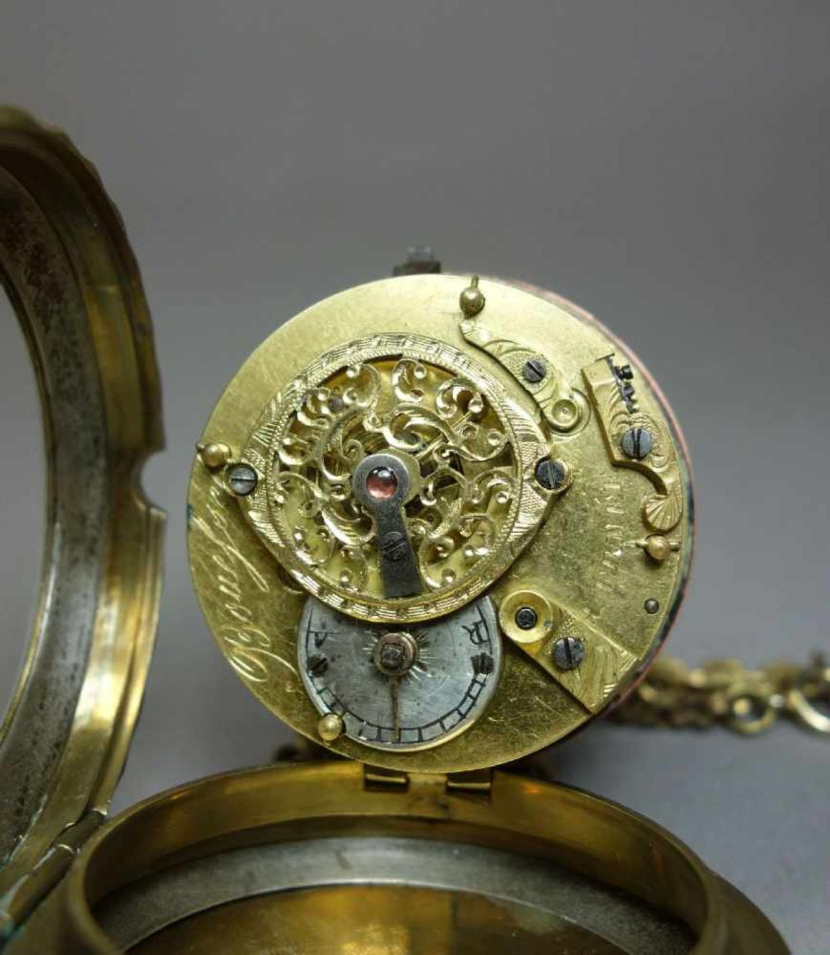 SPINDELTASCHENUHR / pocket watch, wohl Frankreich, Schlüsselaufzug. Werk gemarkt "Bouefsch (?) / - Image 7 of 9