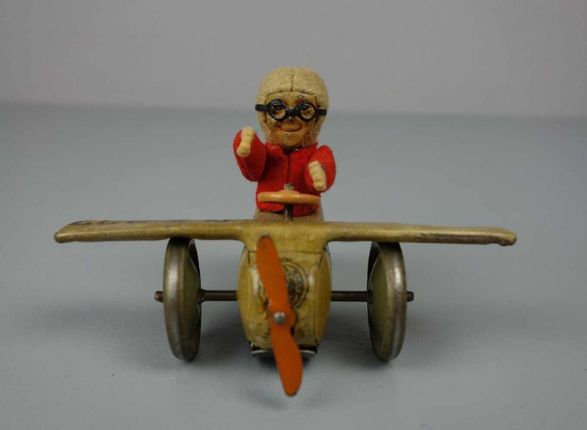 BLECHSPIELZEUG: FLUGZEUG / PROPELLERFLUGZEUG / ROLLER FLUGZEUG / tin toy plane, wohl Manufaktur - Bild 3 aus 6