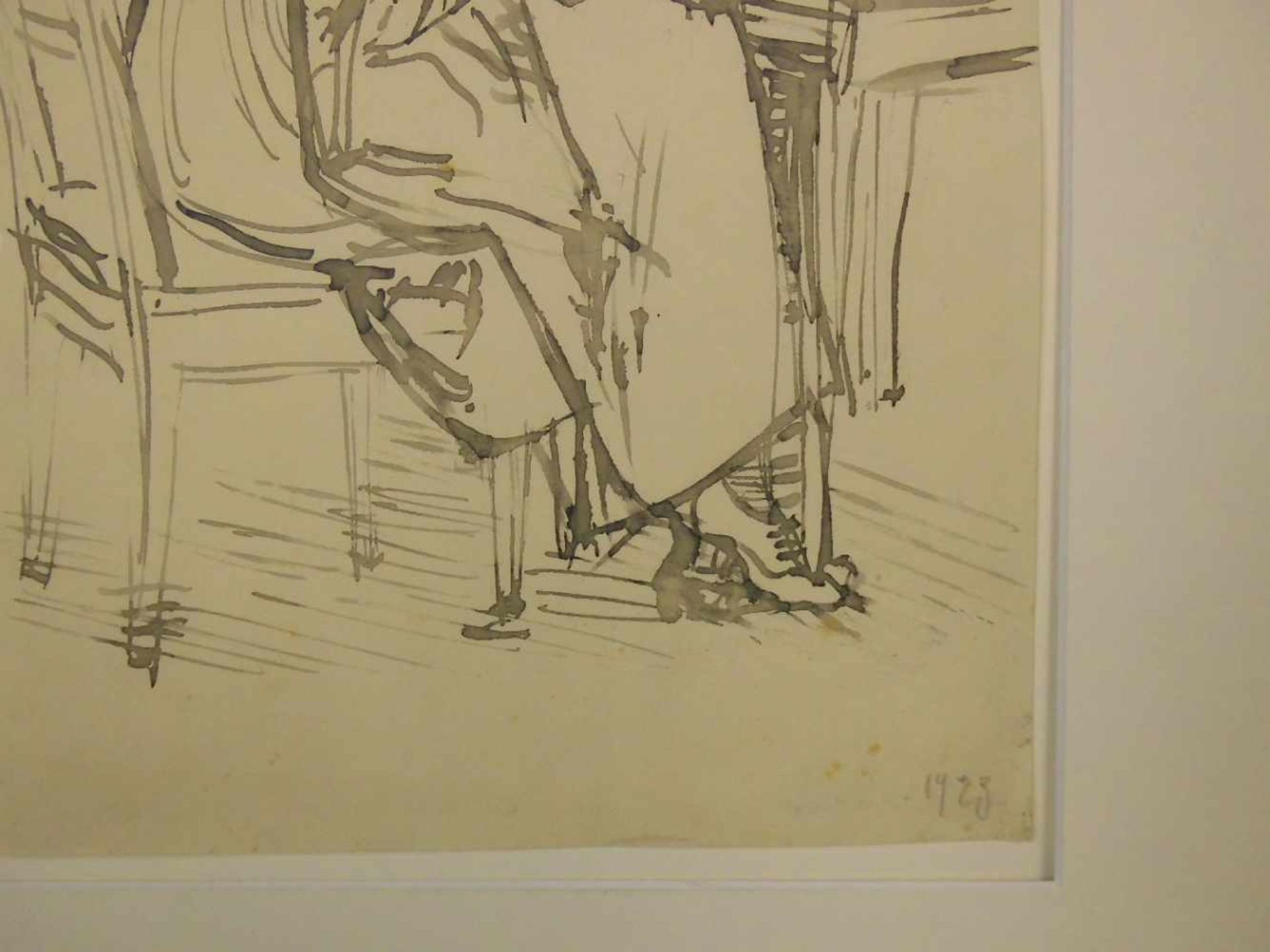 LAVIERTE TUSCHEZEICHNUNG: "Frau beim Schreiben eines Briefes", u. r. datiert 1923 und revers - Bild 2 aus 3