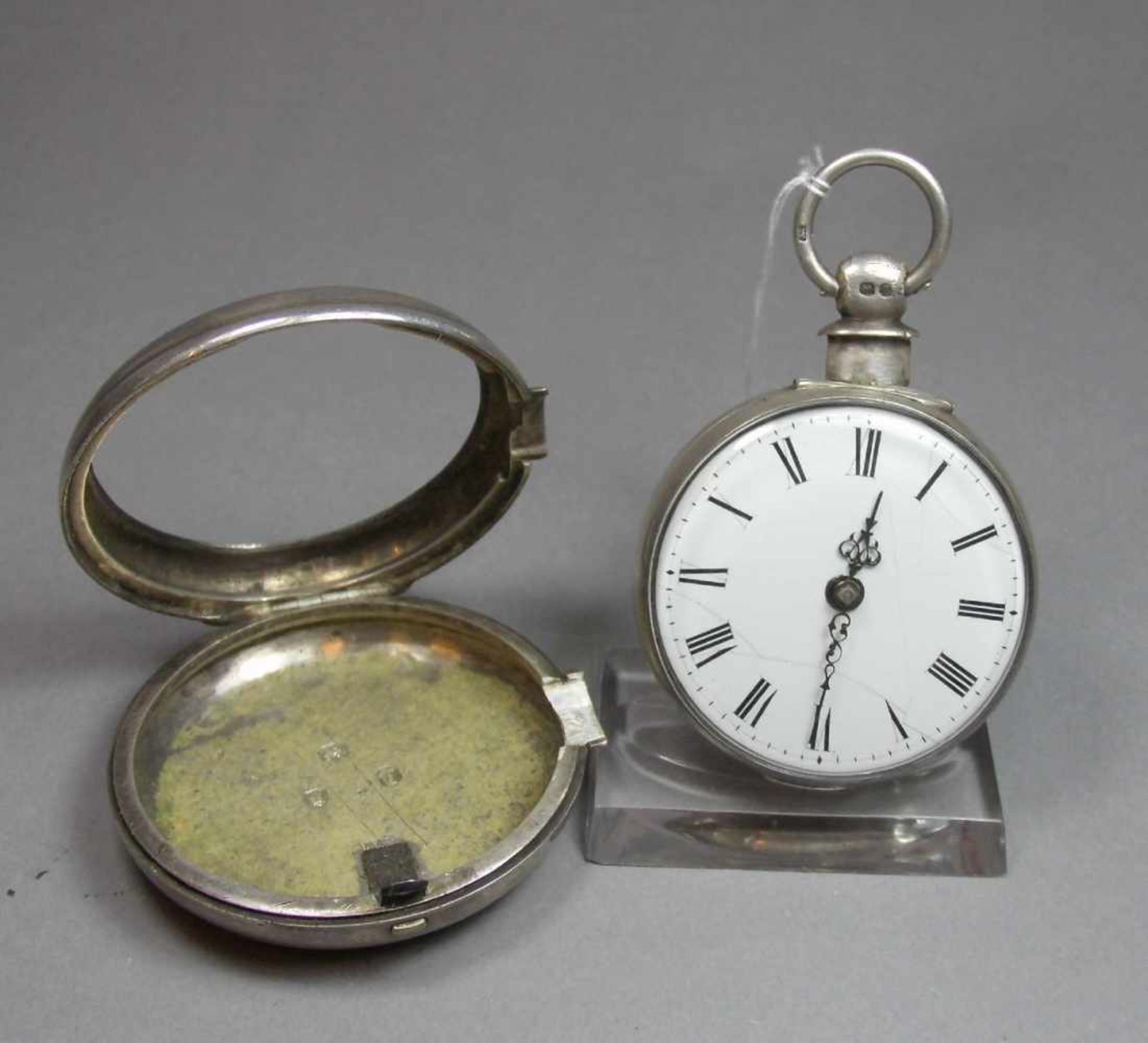 SPINDELTASCHENUHR MIT DOPPELSCHALEN-GEHÄUSE / pocket watch with pair case, Uhrengehäuse gem. " - Image 5 of 11