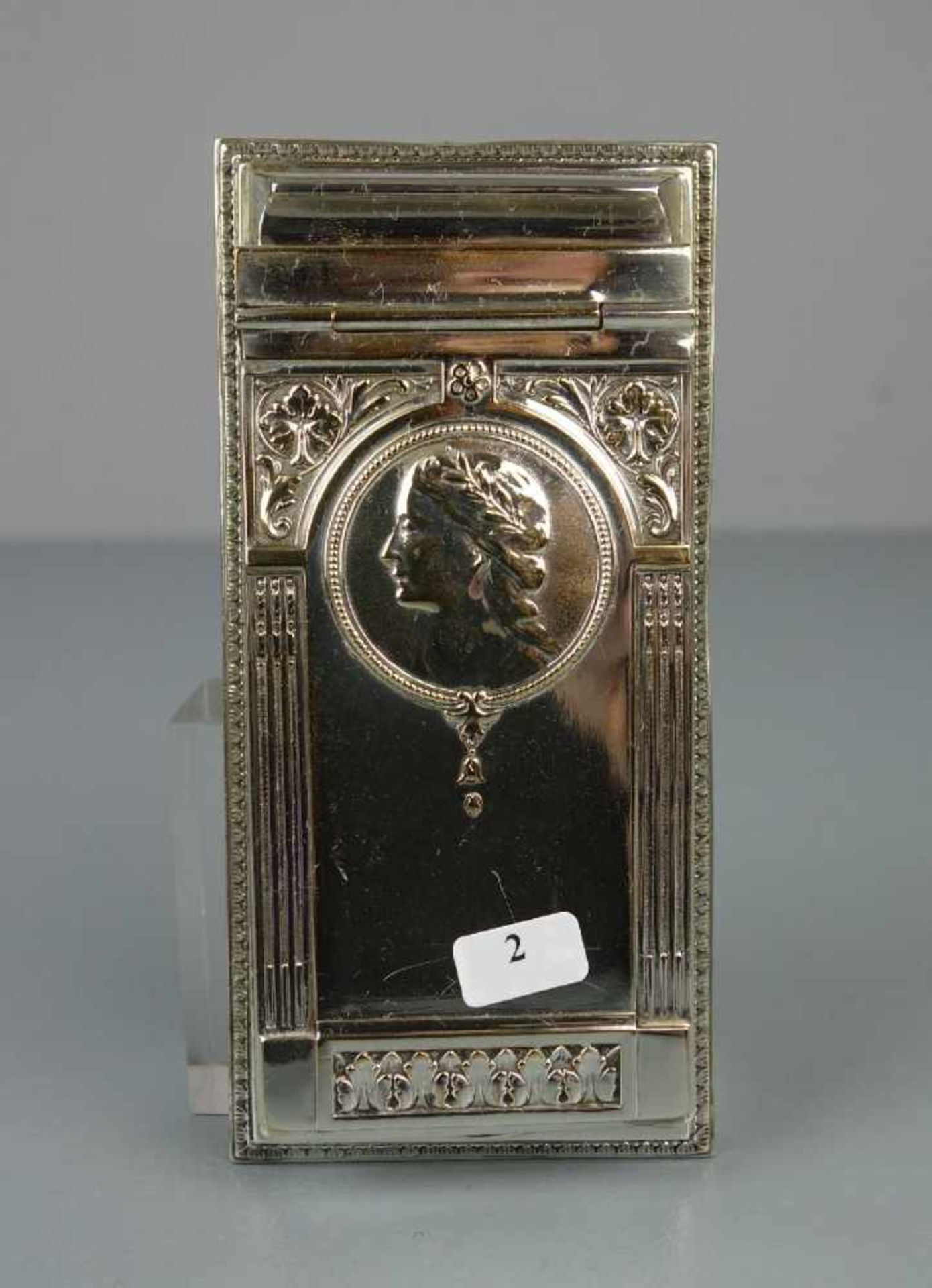 NOTIZBLOCK - HALTER / TANZKARTE / notepad holder, versilbertes Metall, um 1900. Rückseite