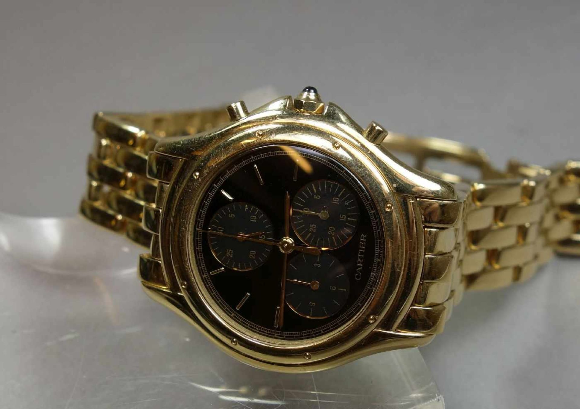 GOLDENE ARMBANDUHR / CHRONOGRAPH - CARTIER COUGAR / wristwatch, Quarz-Uhr, Manufaktur "les must de - Image 3 of 8