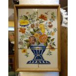 BIEDERMEIER - FLIESENBILD: Vasenmotiv mit Blumenstrauß und Insekten aus 6 Fliesen, Fayence, Mitte