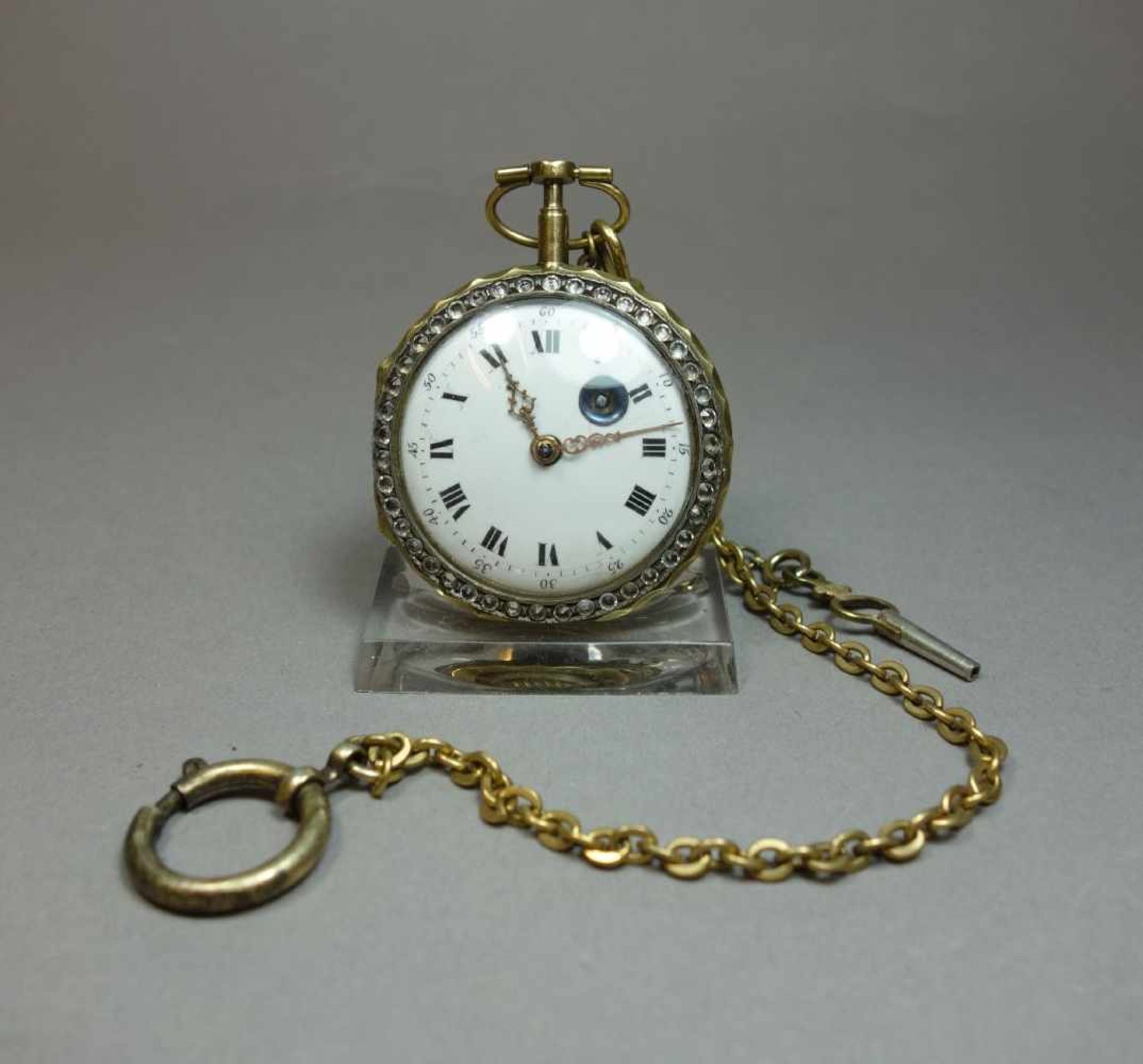 SPINDELTASCHENUHR / pocket watch, wohl Frankreich, Schlüsselaufzug. Werk gemarkt "Bouefsch (?) /