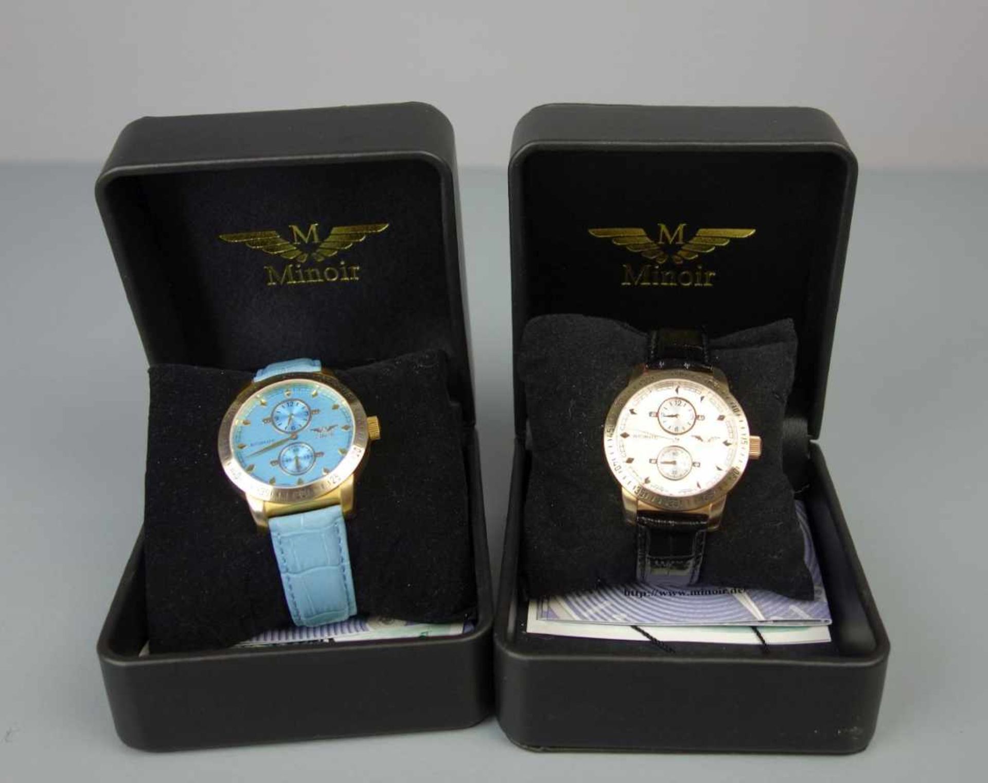 PAAR ARMBANDUHREN MINOIR: MODELL "LIMOGES" / two wristwatches, Automatik-Uhren. Zwei Armbanduhren,