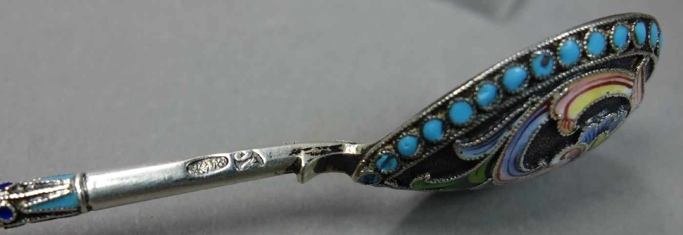 KLEINER CLOISONNÈ-LÖFFEL / small cloisonné-enamel and silver spoon, um 1900, Russland, Silber und - Bild 7 aus 7