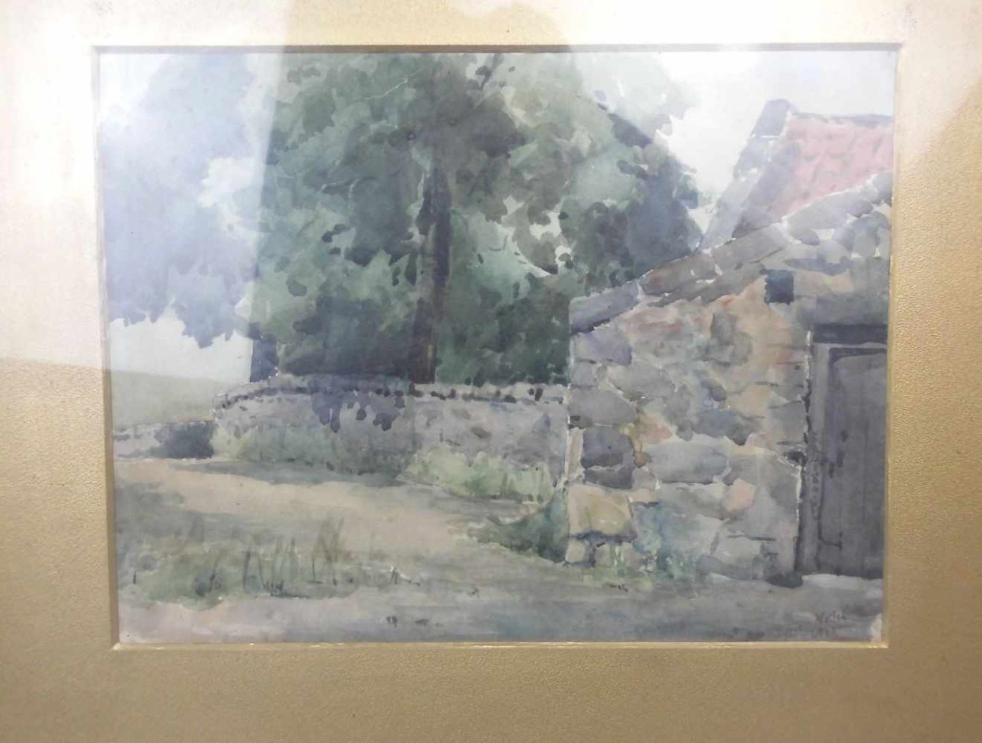 WELSH, EFFIE (19./20. Jh.), Aquarell: "Landschaft mit Natursteingebäude und ummauertem Garten", u. - Bild 2 aus 4