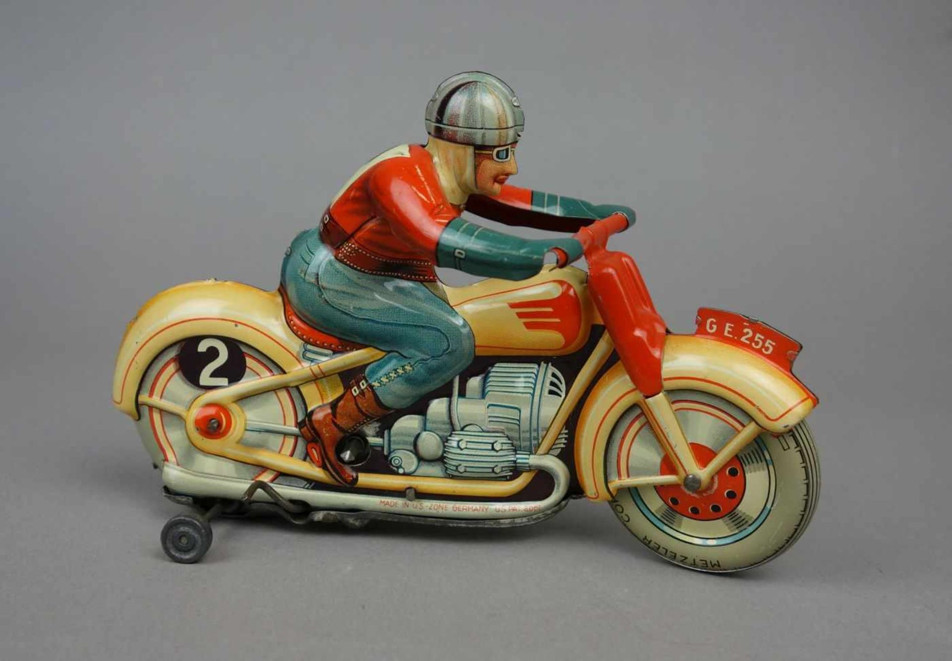 BLECHSPIELZEUG: TECHNOFIX MOTORRAD / MOTORRADFAHRER / tin toy bike, Mitte 20. Jh., Manufaktur - Bild 4 aus 7