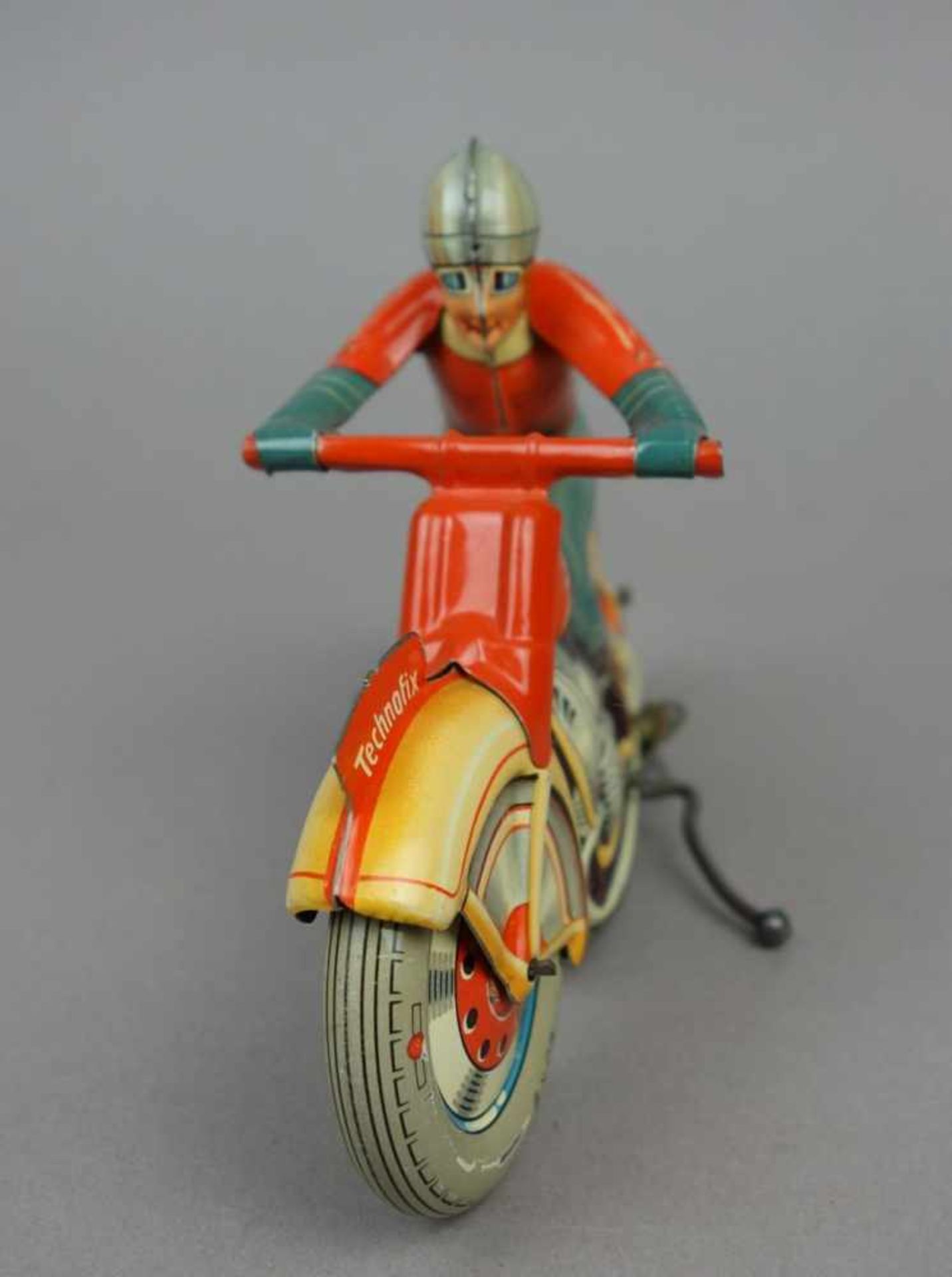 BLECHSPIELZEUG: TECHNOFIX MOTORRAD / MOTORRADFAHRER / tin toy bike, Mitte 20. Jh., Manufaktur - Bild 3 aus 7