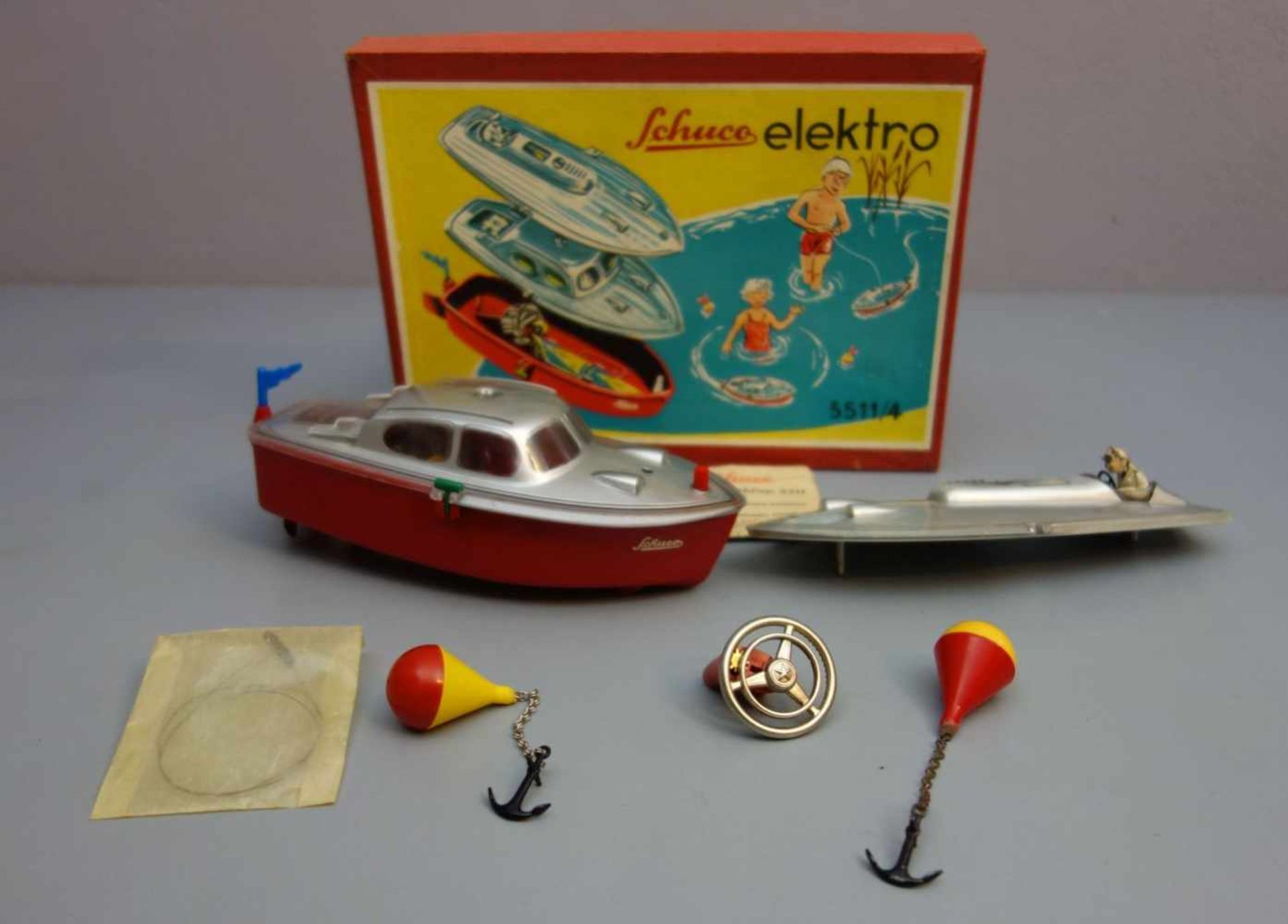 SPIELZEUG: SCHUCO ELEKTRO-CABINO / ELEKTROBOOT / toy boat, Mitte 20. Jh., Manufaktur Schuco. Auf dem