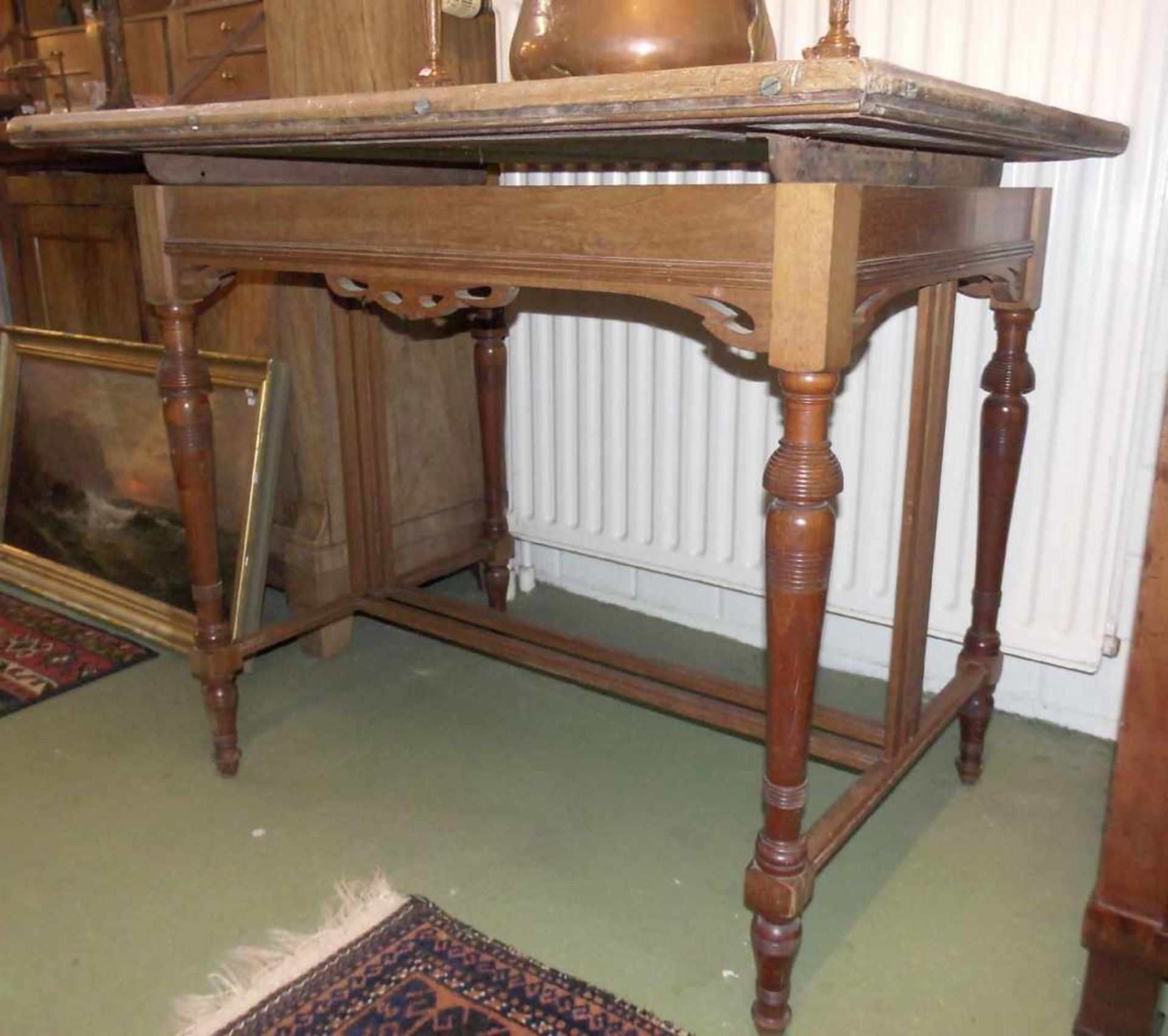 JUGENDSTIL - TISCH MIT FLIESENSPIEGEL / art nouveau table with tiles, um 1900. Profilierter - Bild 4 aus 4