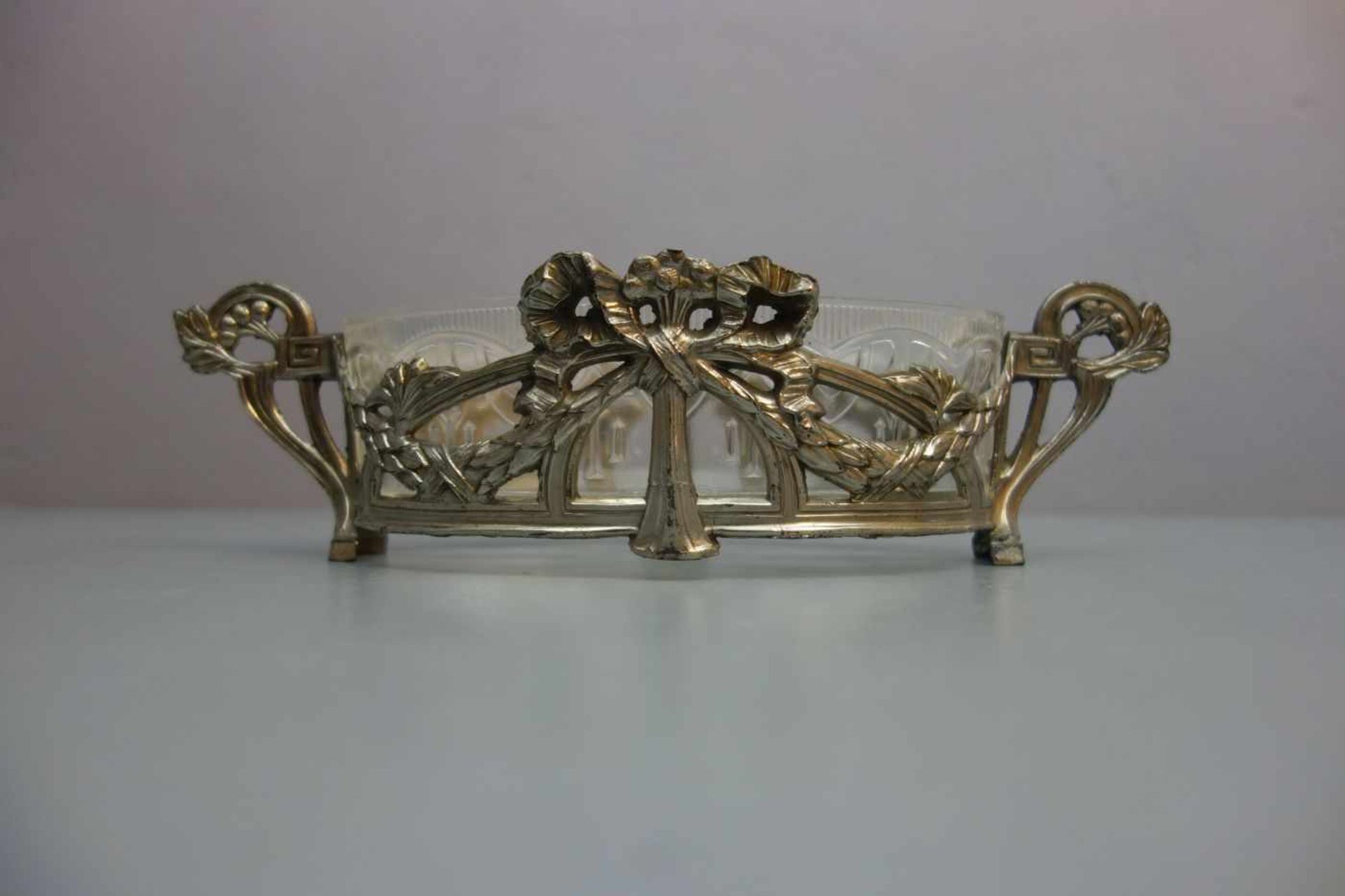 JUGENDSTIL - JARDINIERE / art nouveau jardiniere / flower bowl, versilbertes Metall und Glas, um - Image 3 of 4