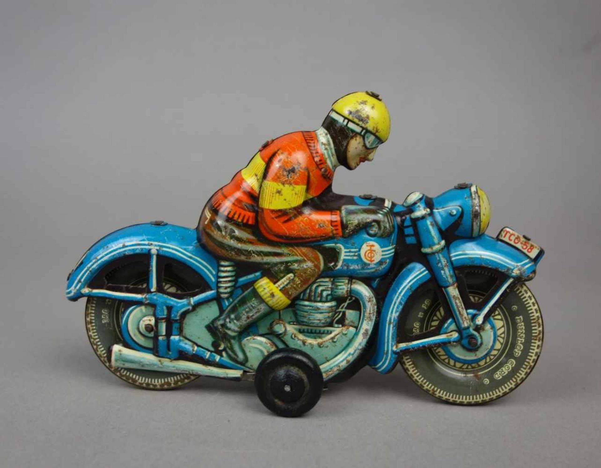 BLECHSPIELZEUG: TIPPCO MOTORRAD / MOTORRADFAHRER / tin toy bike, Mitte 20. Jh., Manufaktur Tippco. - Bild 2 aus 5