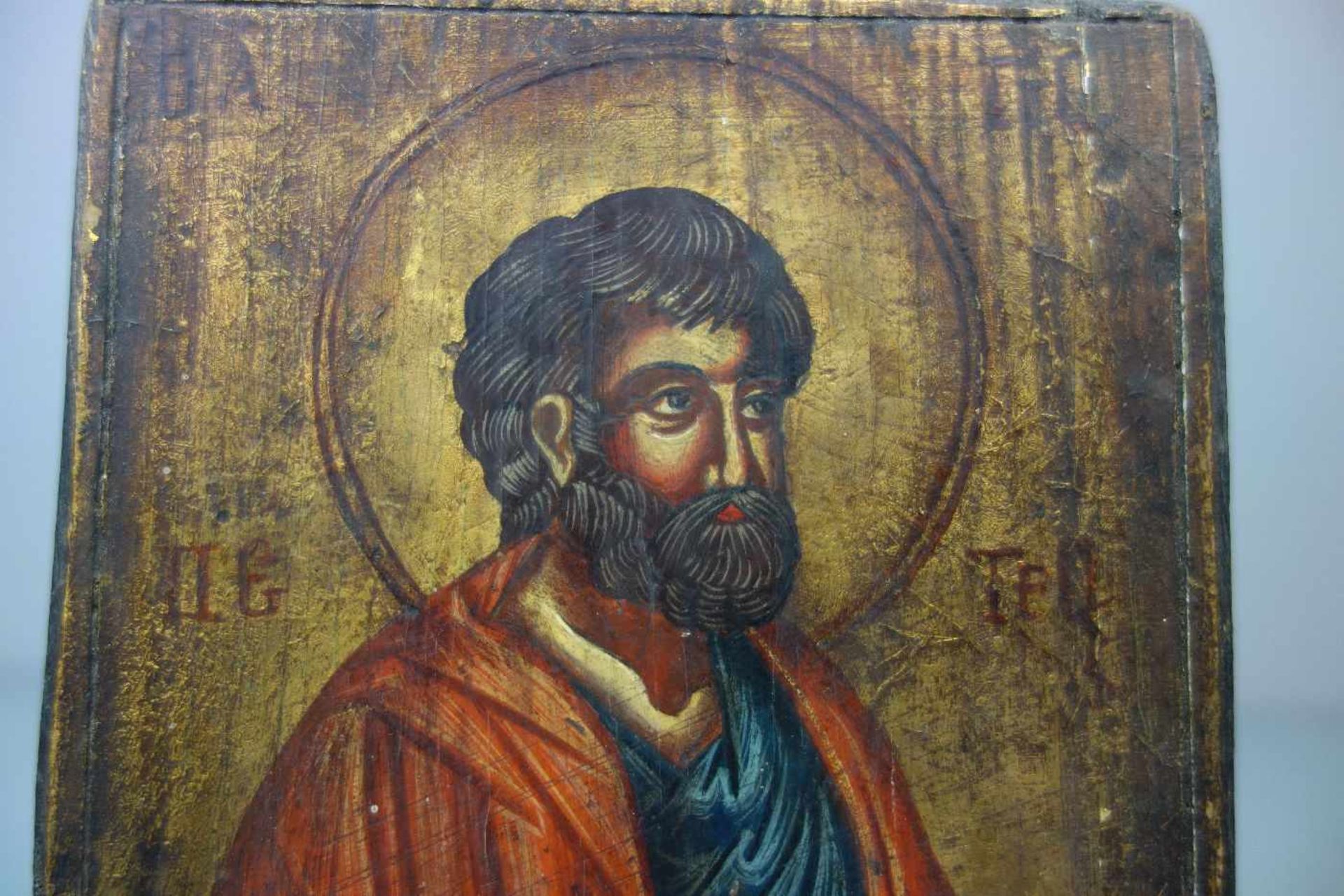 KLEINE IKONE "APOSTEL SIMON PETRUS" / icon, Tempera über Kreidegrund auf Holz, Goldgrund. - Bild 2 aus 6