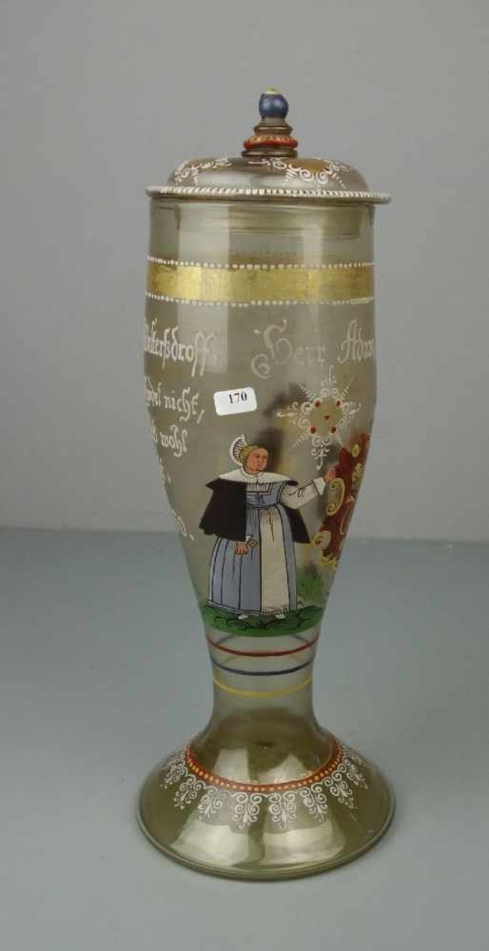 DECKELHUMPEN / DECKELGLAS / DECKELPOKAL, leicht gefärbtes Glas, mundgeblasen, ohne - Bild 5 aus 10