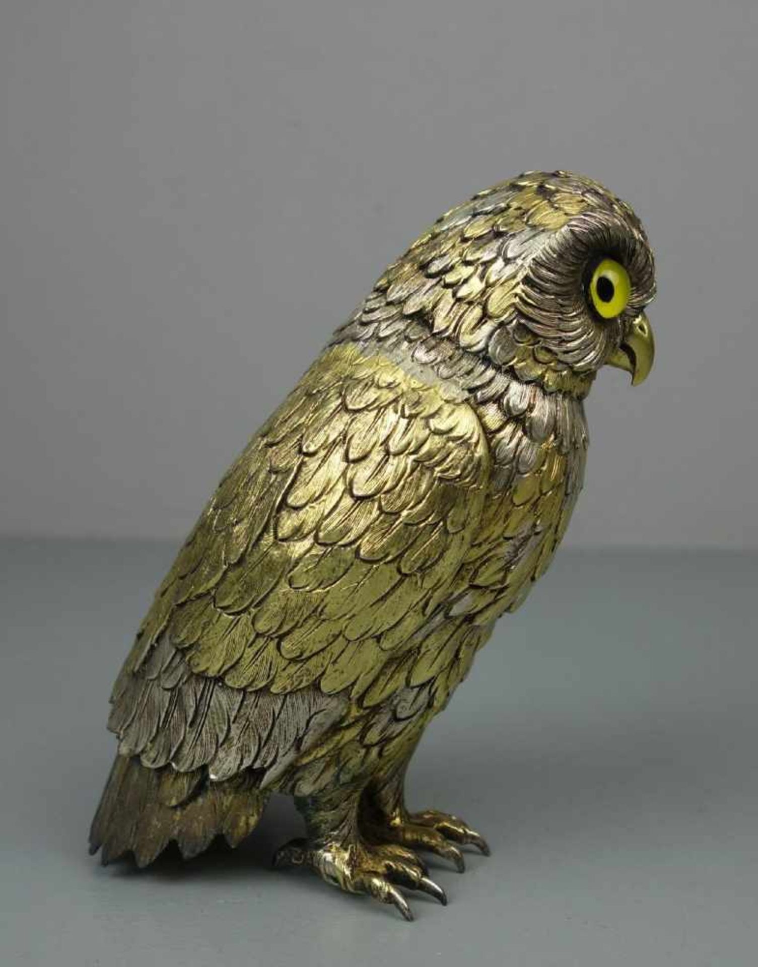 GROSSE SILBERNE VOLLPLASTISCHE EULE / silver owl figure, 20. Jh., 925er Silber, 597 Gramm. - Image 3 of 9