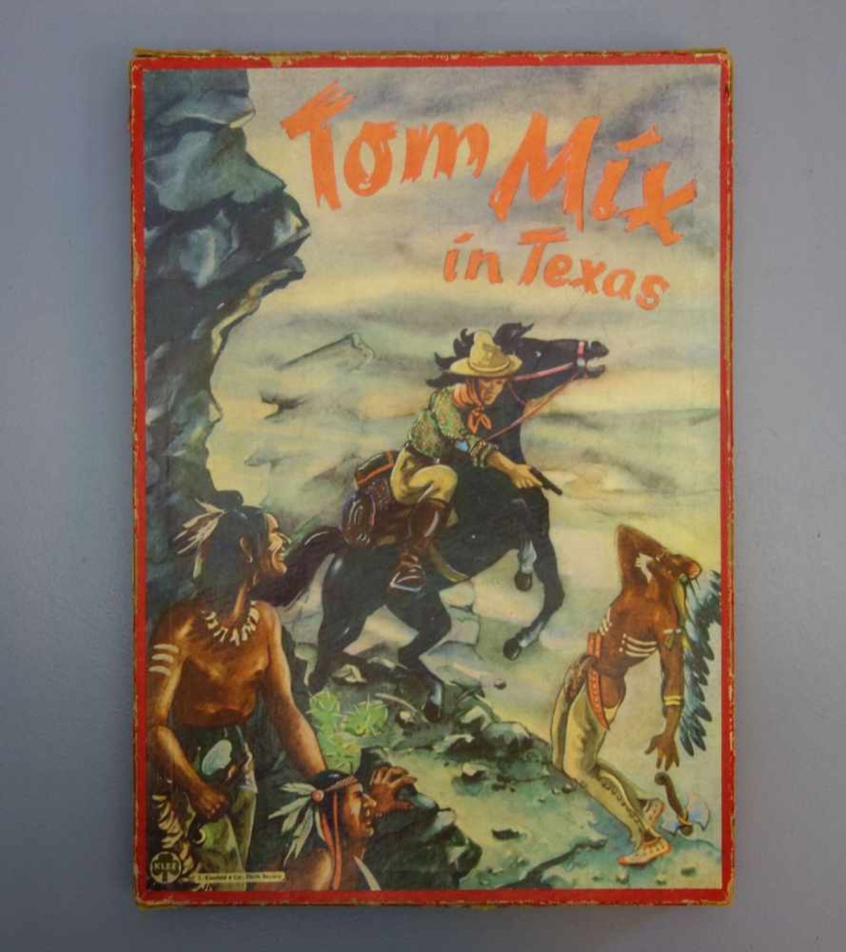 BRETTSPIEL / GESELLSCHAFTSSPIEL: Tom Mix in Texas, Mitte 20. Jh., im Originalkarton, Nr. 3006,