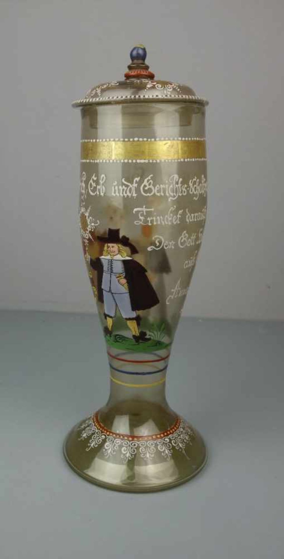 DECKELHUMPEN / DECKELGLAS / DECKELPOKAL, leicht gefärbtes Glas, mundgeblasen, ohne - Bild 3 aus 10