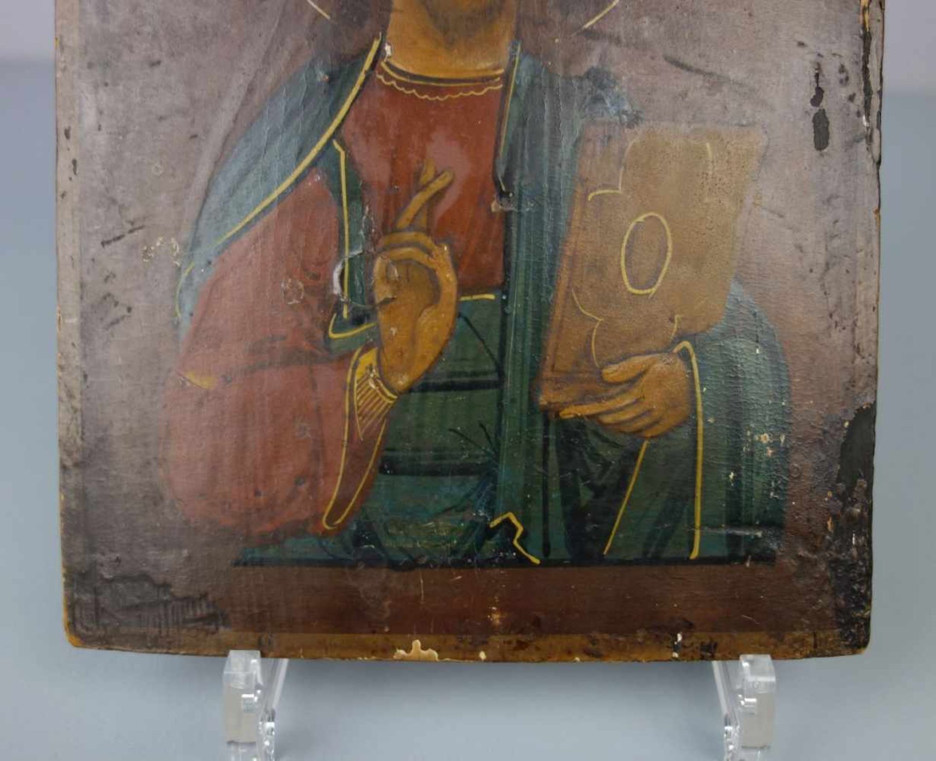IKONE : Christus Pantokrator / icon, Tempera über Kreidegrund auf Holz, wohl 19. Jh., polychrom - Bild 3 aus 5