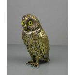 GROSSE SILBERNE VOLLPLASTISCHE EULE / silver owl figure, 20. Jh., 925er Silber, 597 Gramm.