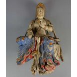 GUANYIN / WASSER-MOND-GUANYIN, Holz, geschnitzt und farbig gefasst, wohl späte Qing Dynastie (