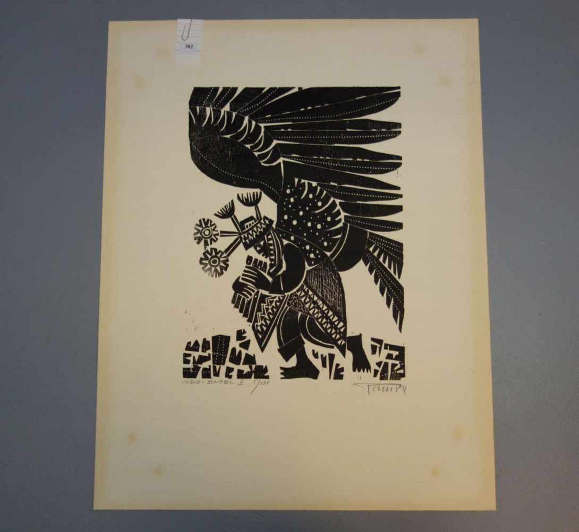 POHL, ALFRED (geb. 1928 in Essen), Holzschnitt auf Bütten / woodcut: "Indio-Engel V", mit