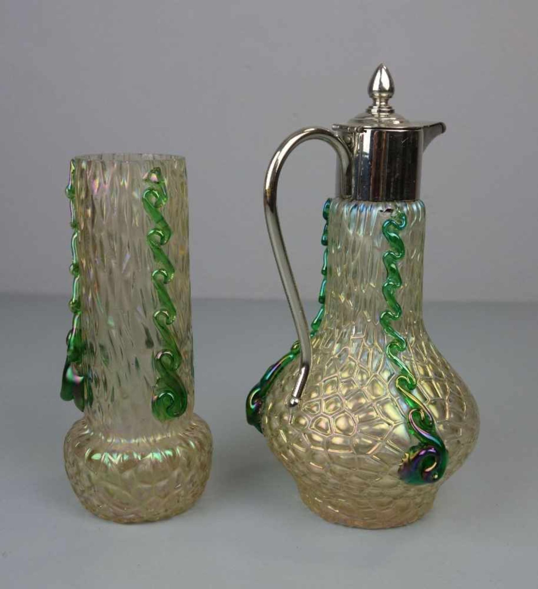 JUGENDSTIL - KARAFFE UND VASE "NAUTILUS", Glas, LOETZ Wwe., KLOSTERMÜHLE um 1900/1910, Dekor " - Bild 3 aus 4