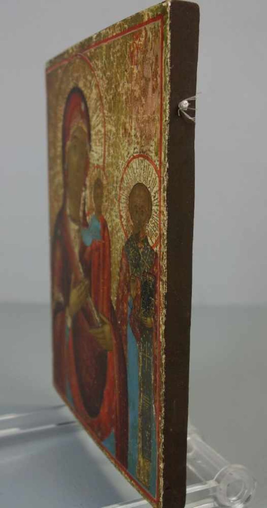 IKONE "Gottesmutter mit Kind und heiligem Nikolaus" / icon, Tempera über Kreidegrund auf Holz, - Bild 4 aus 6