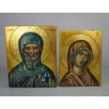 IKONEN "Gottesmutter" und "Männlicher Heiliger" / two icons, Tempera auf Holz mit Goldgrund, wohl