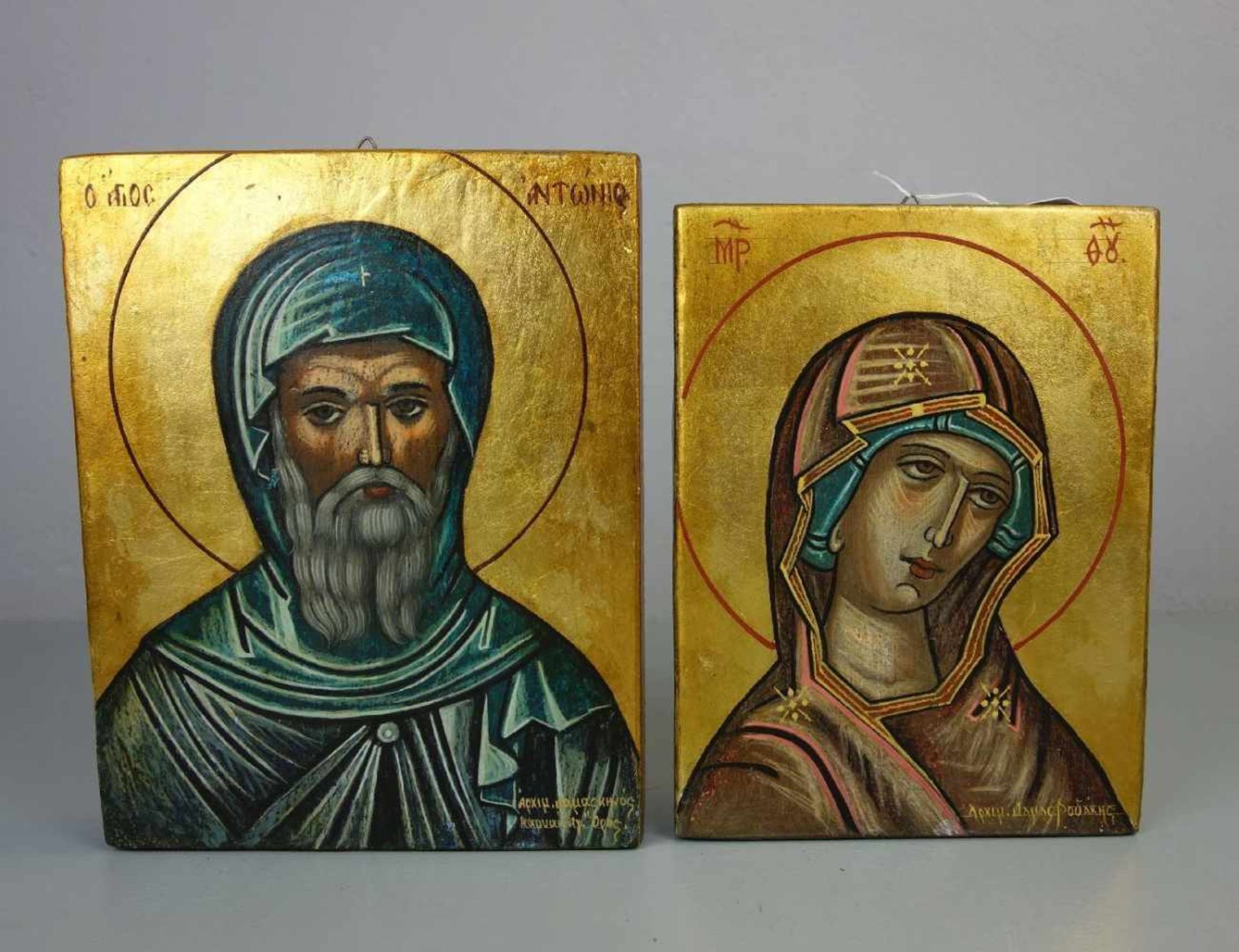 IKONEN "Gottesmutter" und "Männlicher Heiliger" / two icons, Tempera auf Holz mit Goldgrund, wohl