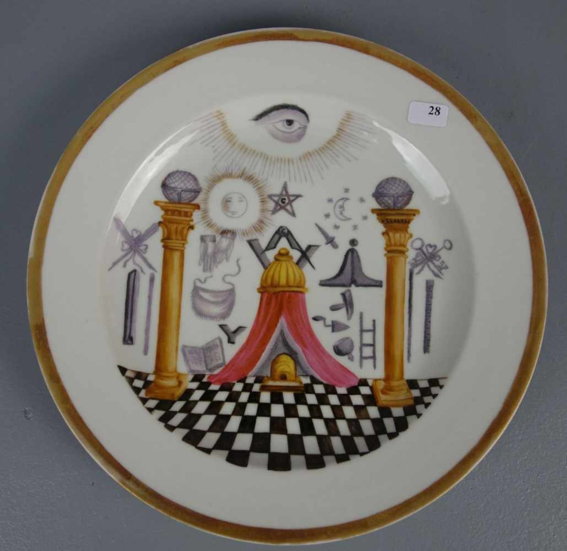 FREIMAUERER - TELLER / masonic plate, Porzellan (ungemarkt), Chine de Commande, 18./19. Jh.: Spiegel