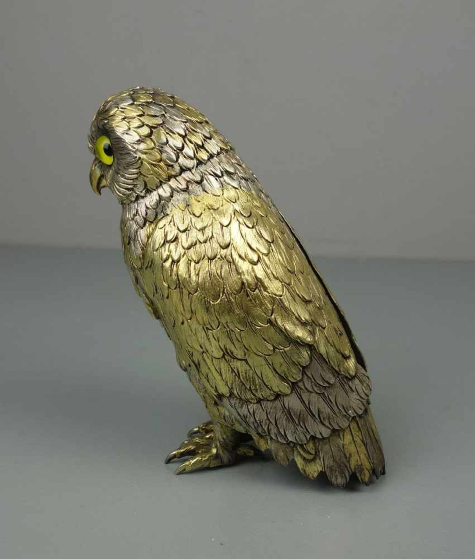 GROSSE SILBERNE VOLLPLASTISCHE EULE / silver owl figure, 20. Jh., 925er Silber, 597 Gramm. - Image 5 of 9