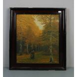 FRECKMANN, A. (19./20. Jh.), Gemälde / painting: "Herbstlicher Wald mit Reisigsammlerin", Öl auf