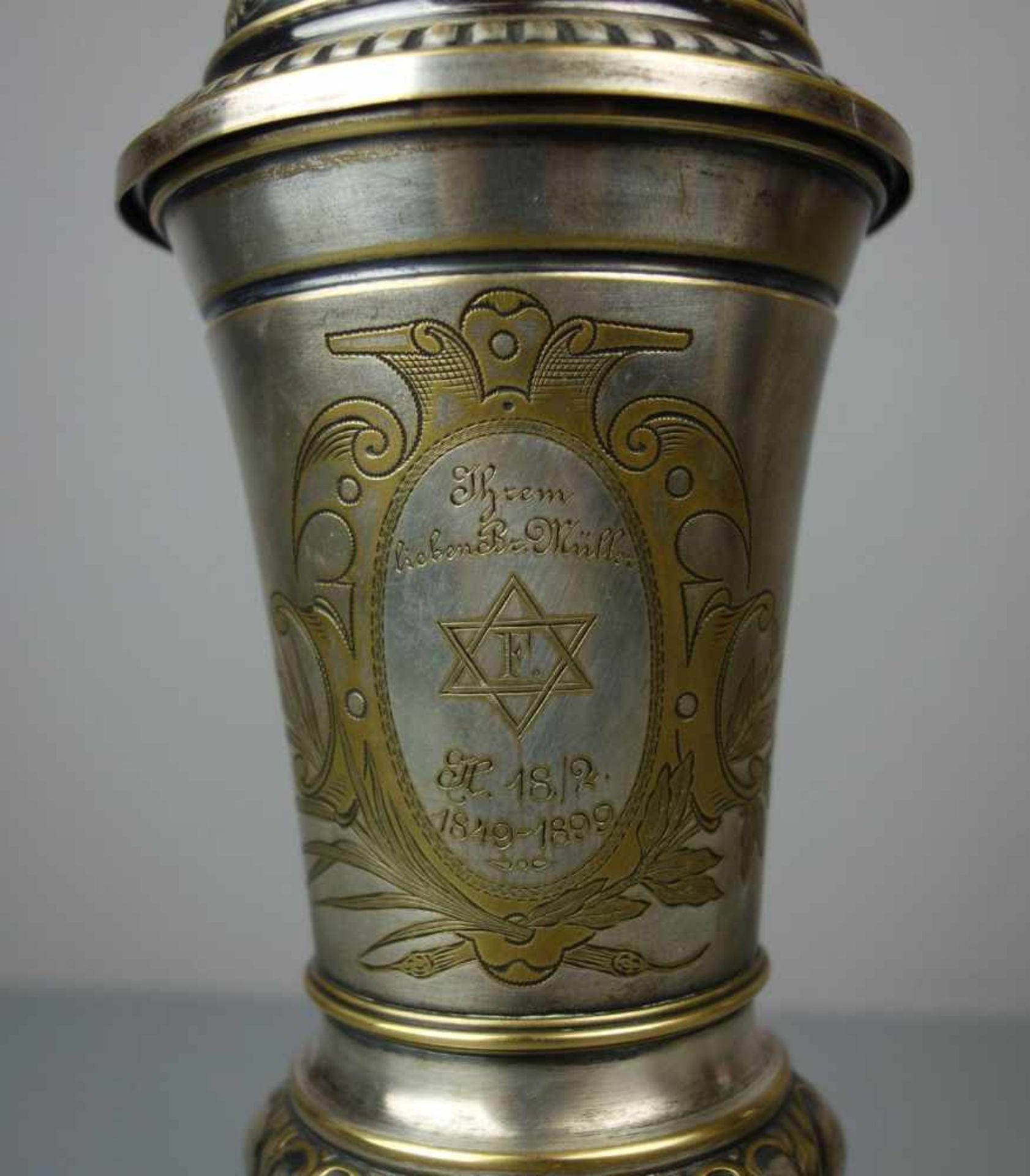 JUDAICUM / WMF DECKELPOKAL / BUCKELPOKAL MIT DAVIDSTERN UND WIDMUNG, WMF - Württembergische - Image 2 of 7