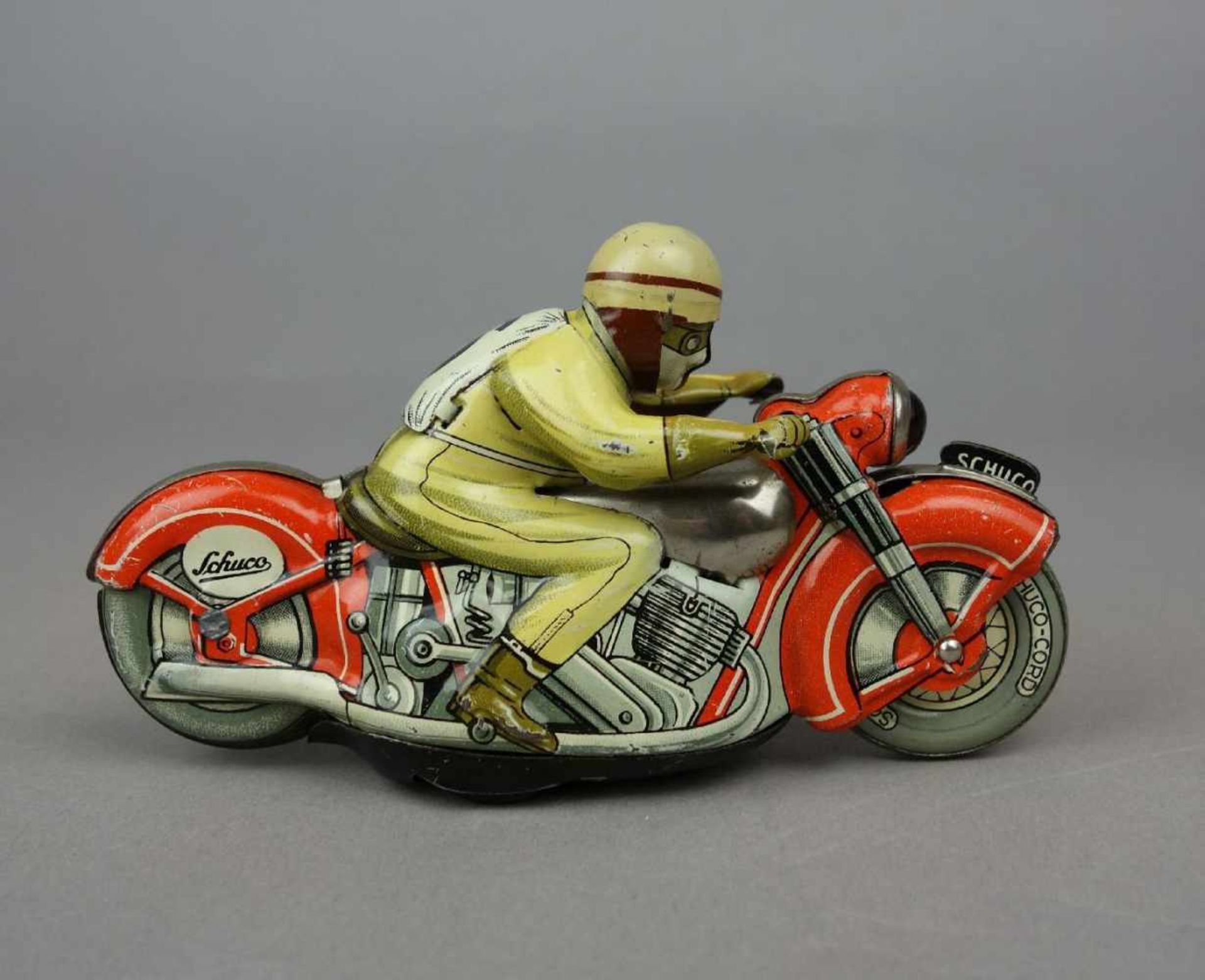 BLECHSPIELZEUG: MOTORRAD "MIRAKOMOT" / tin toy bike, um 1955, Manufaktur Schuco / Nürnberg, Blech, - Bild 3 aus 5