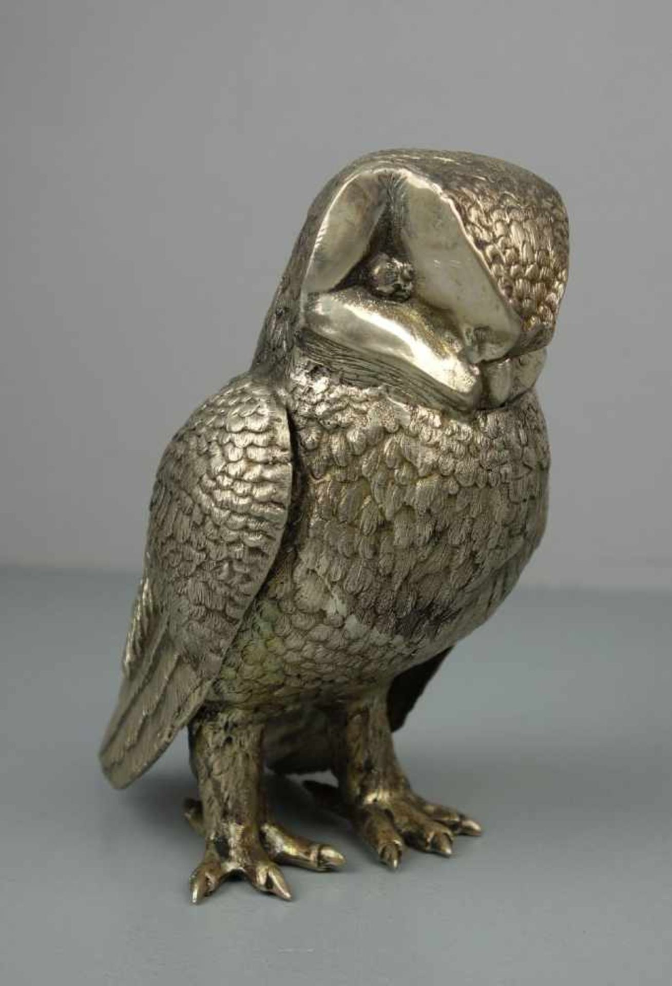 GROSSE SILBERNE VOLLPLASTISCHE EULE / SCHLEIEREULE / silver owl figure, 20. Jh., 835er Silber, 696 - Image 5 of 9