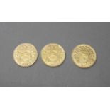 3 SCHWEIZER GOLDMÜNZEN: 20 FRANKEN / 3 gold coins, Schweiz, jeweils 900er Gold. 1) 1947, 6,4