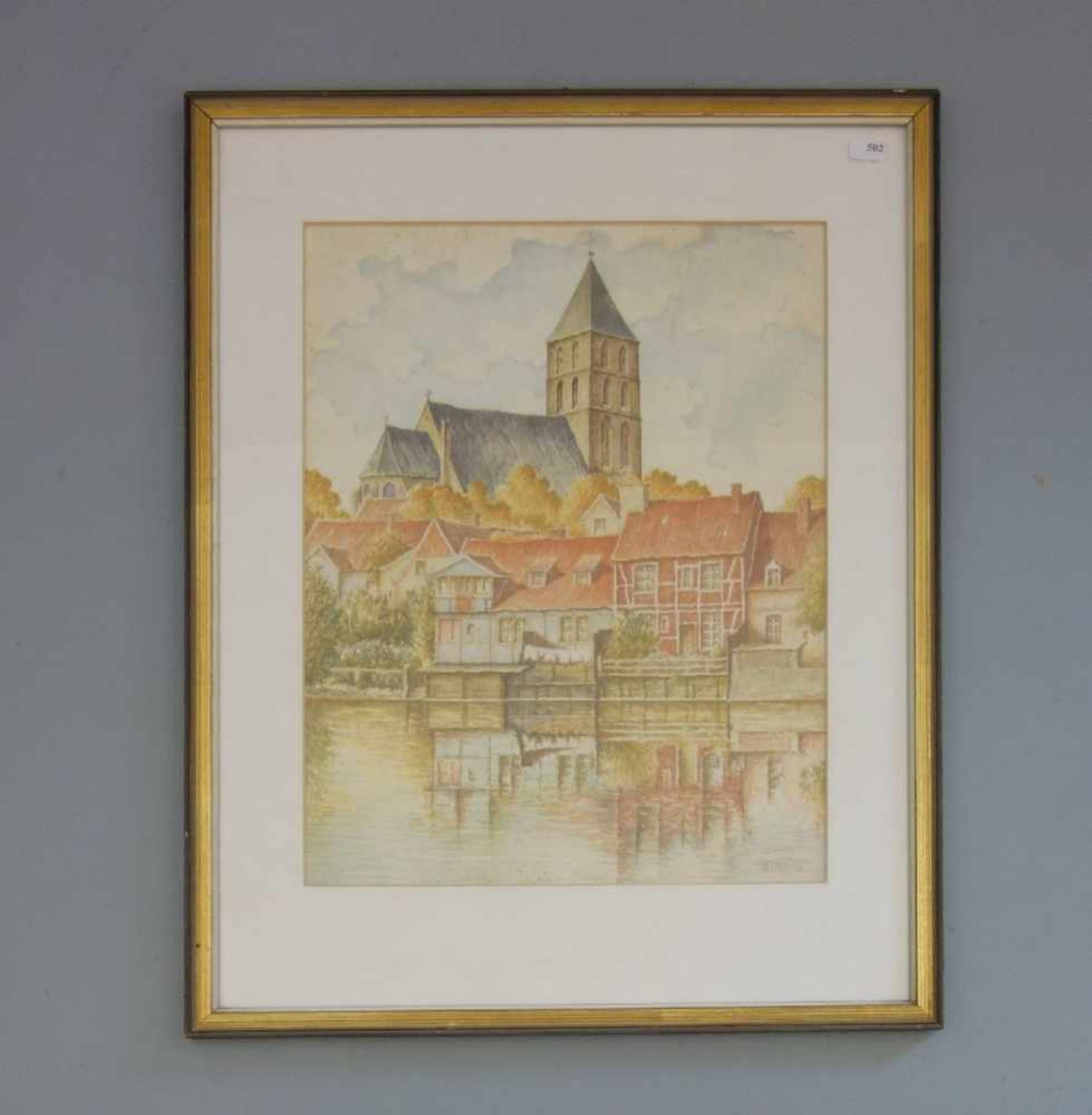 LANGELA, K. (19./20. Jh.), Aquarell: "Stadtvedute Rheine", Aquarell über Bleistift auf