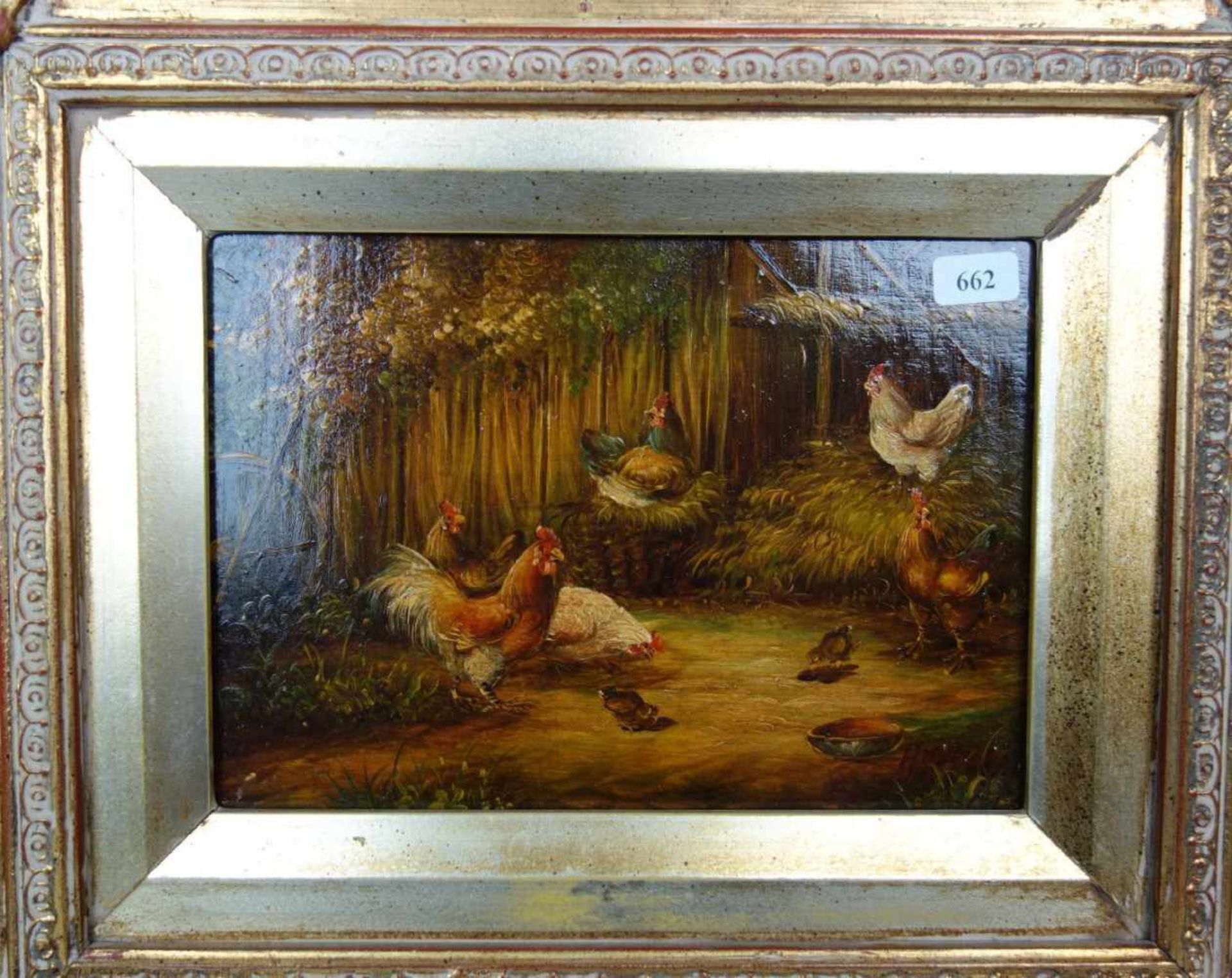 TIERMALER des 20./21. Jh., Gemälde / painting: "Hühnerhof", Öl auf Holz / oil on wood, u. r. - Bild 2 aus 3