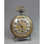 GROSSE TASCHENUHR / open case pocket watch, um 1900, Handaufzug (mit Drücker). Geschwärztes