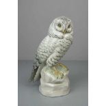 PORZELLANFIGUR: "Schneeeule / Eule auf Felsen" / porcelain owl, 1. H. 20. Jh.. Porzellan,