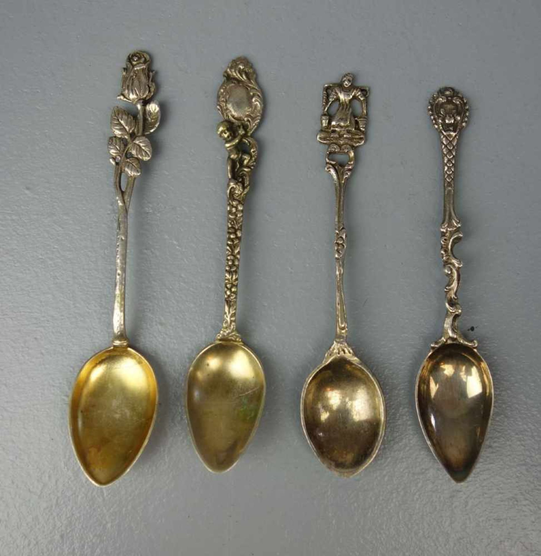 8 KLEINE LÖFFEL / MOKKALÖFFEL / mocha spoons, 20. Jh., Silber, Laffen partiell mit Restvergoldung. - Image 4 of 5