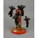 BLECHSPIELZEUG: Karussell / "Affenschaukel" / tin toy carousel with apes, Blech, polychrom