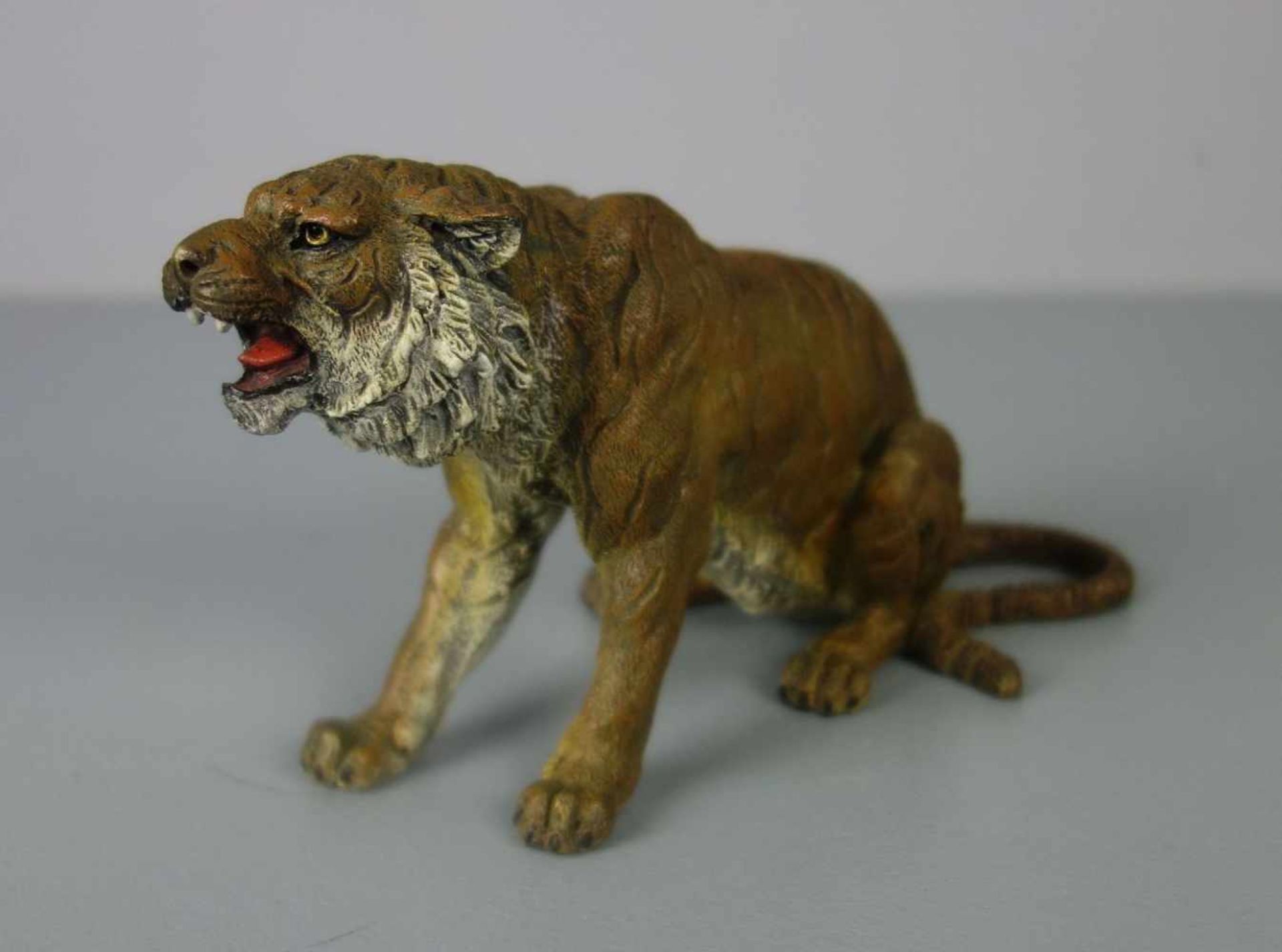 WIENER BRONZE: "Tiger", Bronze, 20. Jh., naturalistisch gearbeiteter sitzender und fauchender - Image 2 of 6