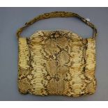 SCHLANGENLEDER - TASCHE / handbag, Tasche in Beutelform mit kurzem Trageriemen, gemarkt "Creation