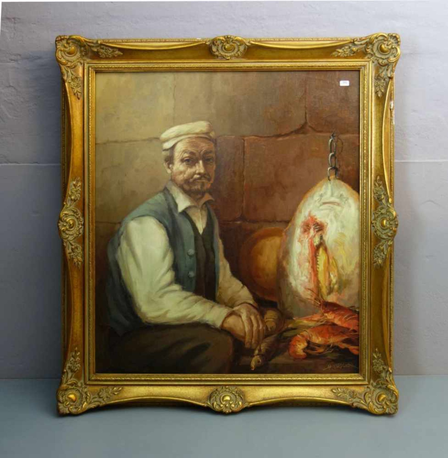 MIESLER, HORST (geb. 1934 in Breslau), Gemälde / painting: "Der Fischhändler", Öl auf Leinwand / oil