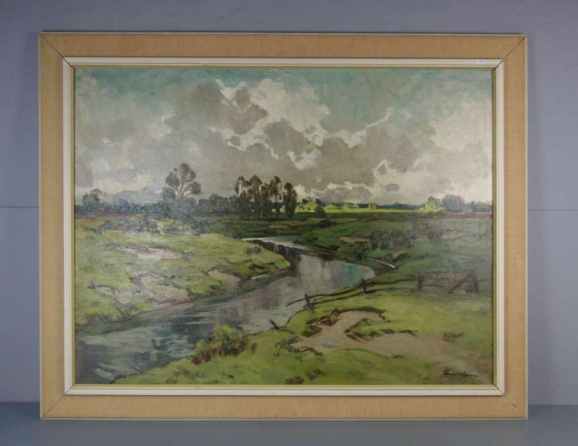 HASE, ERNST (Münster 1889-1968 ebd.), Gemälde / painting: "Weite Landschaft mit Flusslauf", Öl auf