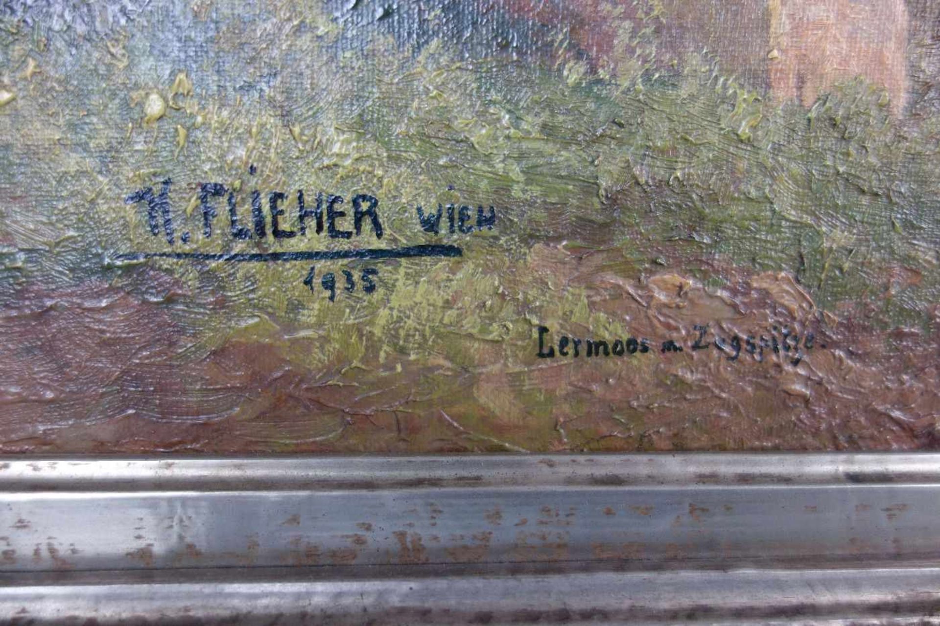 FLIEHER, KARL (Wien 1881-1958 Zell am See), Gemälde / painting: "Lermoos mit Zugspitze", Öl auf - Bild 2 aus 3